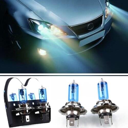 2Pcs DC 12V H4 100W 6000K White Light Super Bright Car HOD Halogen Bulbs Auto Front Headlight Lamp External Lights for Cars