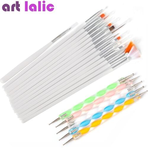20 Pcs Nail Art Brushes Design Set Dotting Painting Drawing Polish Brush Pen Tools