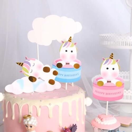 3pcs/1tos Handmade DIY Pink Unicorn Party Cupcake Decoration Happy Birthday Party Flag Baby Children Party Decor Cake Decor