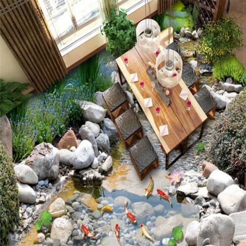 Beibehang Park stone Creek carp 3D Flooring wall paper Murals Bedroom Living Room Self-adhesive 3D Floor Tiles Fresco Wallpaper