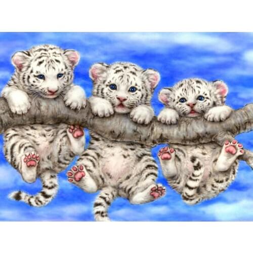 New 3D DIY Diamond Painting Three Little Tigers Diamond Embroidery All Drill The Tiger On The Tree Square Drill Draw All Drill