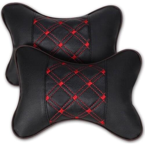 2pcs Car Neck Pillow Leather PP Cotton Car headrest Supplies Neck Safety Pillow For Auto