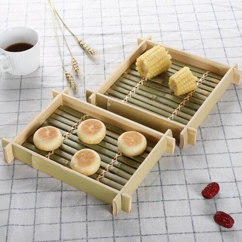 Handmade Bamboo Food Japanese Sushi Dessert Fruit Display Pads Cup Home Restaurants Table Decor