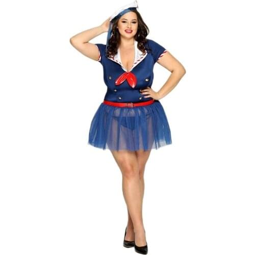 Large Size Sexy Blue Navy Outfit Uniform Plus Size Sexy Role Playing Uniform Lingerie Women Erotic Porno Plump Girl Cosplay Navy