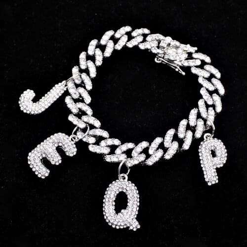 A-Z Letter Anklets 9INCH With 6CM Tail Chain Crystal Hip Hop Cuban Link For Women Chain Alphabet Charm Foot Anklet Jewelry Gift