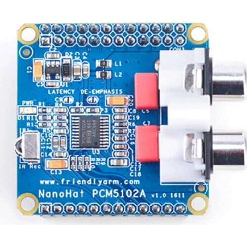 NanoHat PCM5102A digital audio decoding module supports NanoPi NEO/Air NEO2 with sampling rate 384kHz and resolution of 32-Bit