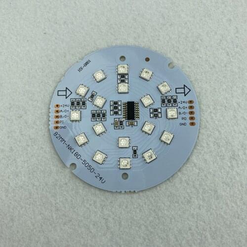 DC24V RGB DMX512(UCS512 chip);5050 SMD addressable pixel PCBA,18 piece of 5050 SMD LED;4.32W;82mm diameter round type