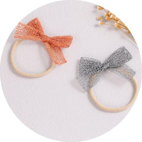 Baby Headbands Solid Color Girl Hairbands Lace Bow Headband Toddler Thin Nylon Hair Accessories Newborn Soft Head Band Elastic