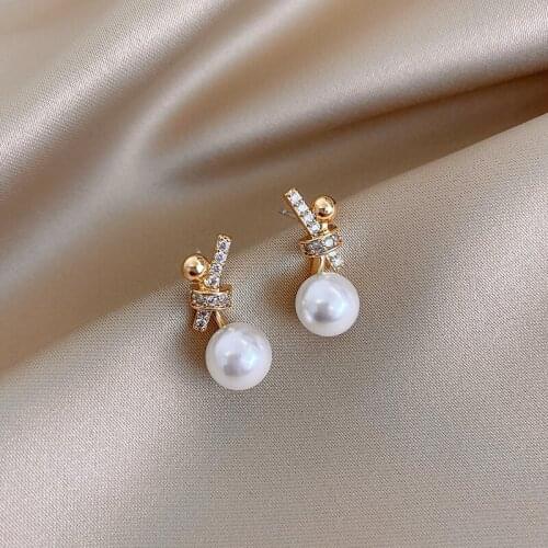 Design sense classic knot shape Pearl Gold Dangle Earrings For Woman Fashion Korean Jewelry Temperament Girls Unusual Earrings