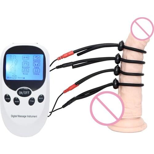 Electric Shock Kit Electro Stimulation Silicone Cock Ring Penis Ring Medical Therapy Massager Medical Themed Sex Toy For Men Gay