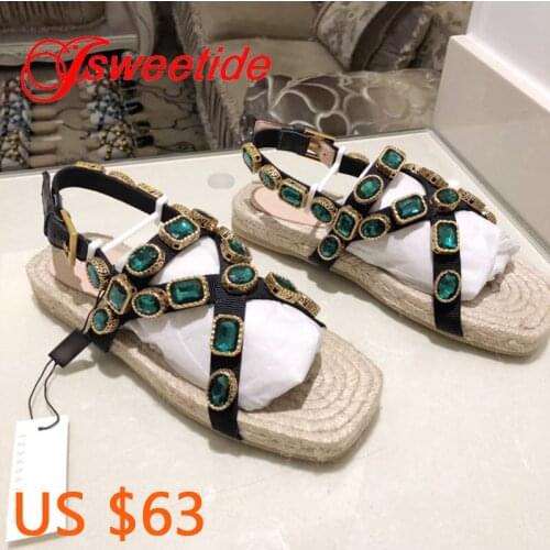 Women Fashion Rhinestone Espadrilles Woman Sandals Luxury Brand Casual Sexy Top Designers Brand Fisherman Flats Shoes woman