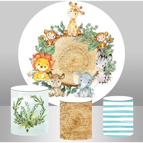 Woodland Safari Party Round Backdrop Circle Background Custom Animals Baby Shower 1st Birthday Party Decor Banner
