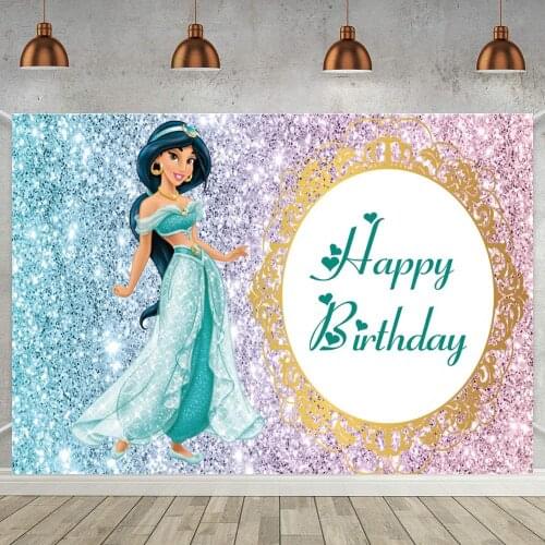 Cartoon Cute Little Elephant Girl Princess Backdrop Glitter Mint Green Sweet 15 16 Happy Birthday Dance Party Photo Backgrounds