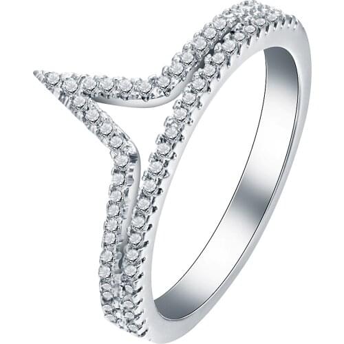 Hainon Wedding Pointy Rings Geometric New Design Triangular Corners Samped Silver Color Rings for Women Party Zircon Jewelry
