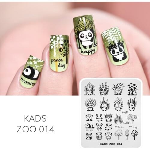 KADS Nail Art Stamping Plate Cute Panda Plant Pattern Nail Art Image Template for Nail Design Rectangle Stencil Printing Tool
