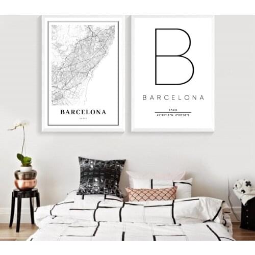 Barcelona Map Print Spain Espana City Street Road Map Poster Modern Canvas Painting Black White Picture Office Wall Art Decor