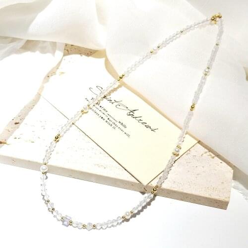 Lii Ji Clear Quartz Freshwater Pearl Austrian Crystal 14K Gold Filled Necklace 38+3cm Natural Stone Handmade Jewelry For Gift