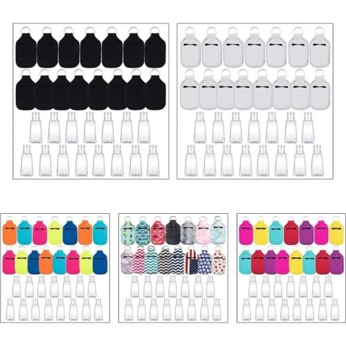 15Sets Reusable 30ml Empty Sanitizer Hand Soap Perfume Container Holder with Keychain Carriers Refillable Travel Bottle