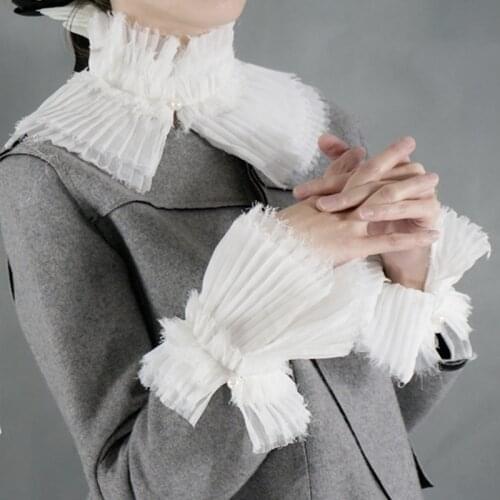 Fashion Romantic Pearl Cuffs Decorative Fake Collar cuffs Department False temperament Chiffon Crest Collar Lace organist