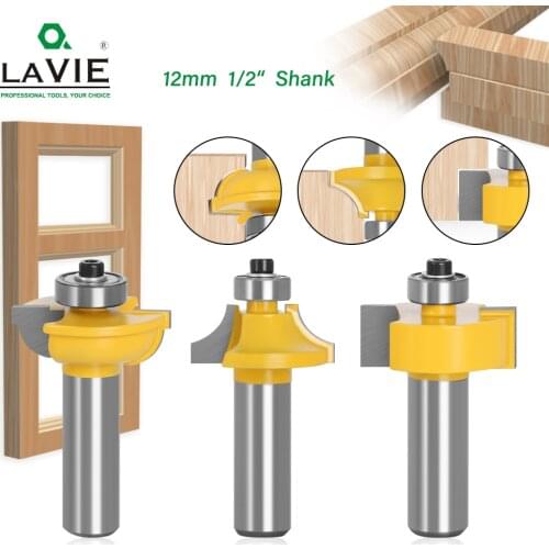 3pcs 12mm 1/2" Shank Router Bits Set Beading Bit Round Over Bead Frame Door T V Shape Milling Cutter For Wood Power Tools 03028