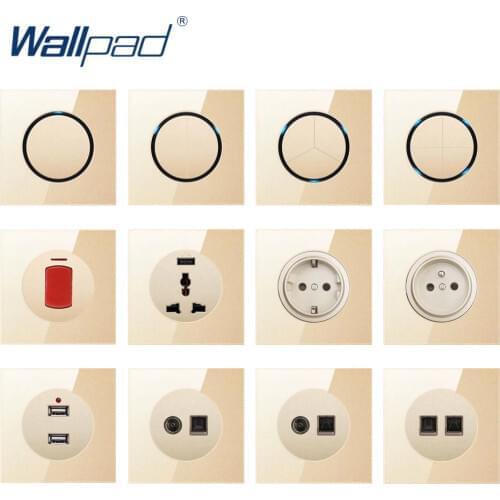 Wallpad 2020 New Arrival Random Click Wall Light Switch With LED Indicator Wall Power Socket Gold Crystal Glass Panel For Home