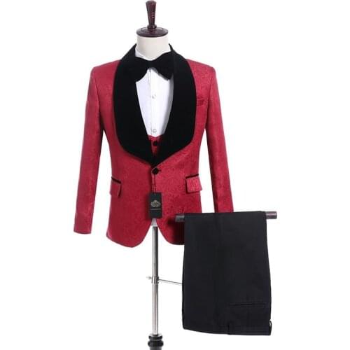 New Arrival One Button Red Paisley Groom Tuxedos Groomsmen Shawl Lapel Mens Suits Blazers (Jacket+Pants+Vest+Tie) W:1230