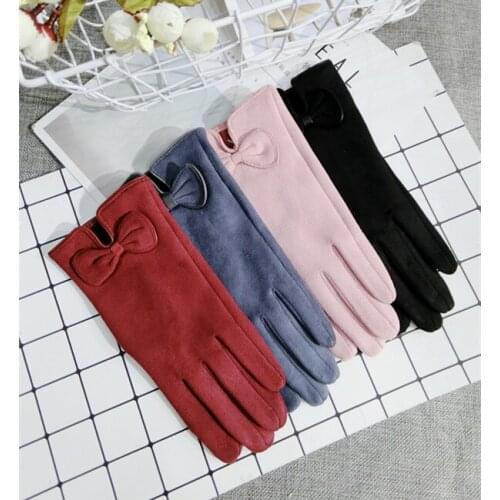 New Korean touch screen gloves wool bow warm knitted women spring winter gloves red pink gray black elegant mittens