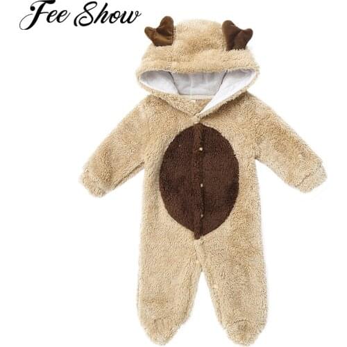 Newborn Baby Girl Clothes 0-18 months Winter Thick Warm Baby Footies Cotton Infant Kids Overalls Cartoon Elk Baby Boys Clothing
