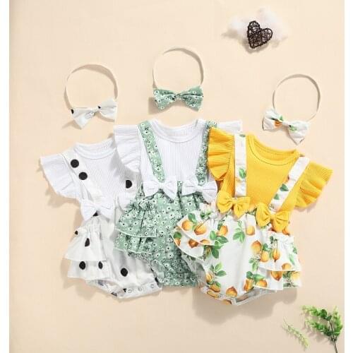 0-24M Cute Newborn Baby Girl Patchwork Bow Floral Romper Jumpsuit Headband 2PCS Outfits Summer Clothes