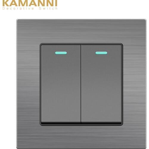 Panel Luxury Wall Power Light Switch Light Push Button Switches Aluminum Alloy with Indicator Light 2 Gang 1 2-way Luxury 220V