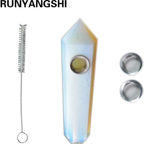 Runyangshi 1pcs Natural Opal Crystal stone Smoking Pipes healing Cigarette Pipe for Tabocco