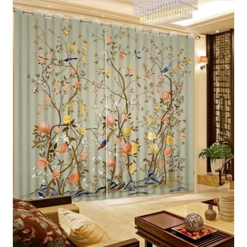 Flower and birds curtains Luxury Living Room Curtains 3D Curtains For The Bedroom Kitchen Modern Window