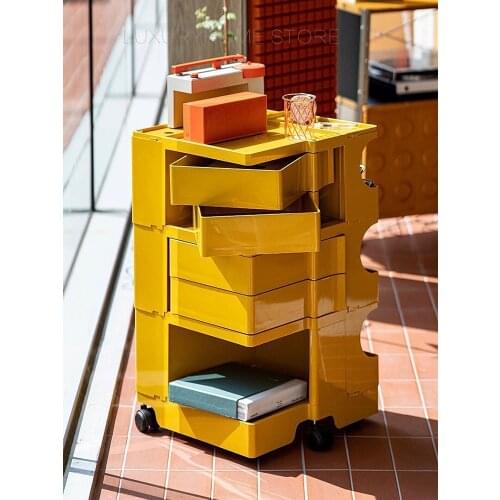 Modern Beautiful Ins Popular Nordic Design Swivel Multi Function Layer Storage Cabinet Removable Trolley Sofa Bed Side Table 1PC