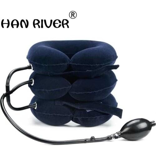 Three layers of inflatable all velvet cervical traction apparatus with a neck pillow portable cervical neck stretch neck guard