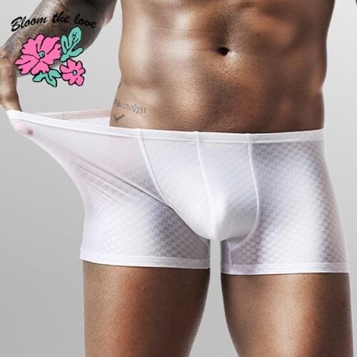 [Bloom the love] Brand Boxer Men Underwear Mesh Silk Mens Boxers Panties Cuecas Masculina Man Underpant Boxershorts Size L-3XL
