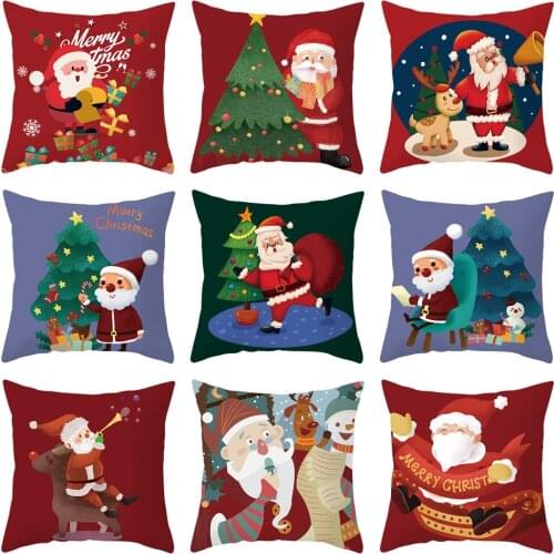 High Quality Cute Christmas Home Cushion Cover Cartoon Pillow Case Santa Claus Xmas Tree Printed Pillowcase Sofa Home Decoration