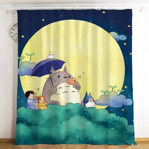 Japan Anime Totoro Blackout Curtain Manga Cartoon Bedroom Background Polyester Fabric Accessories with Hooks Window Drape