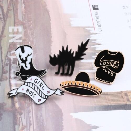 Punk Style Witchcraft Brooches Black Thriller Cat Boots UFO Ribbon Enamel Pins Badge Women Men Hat Backpack Shirt Jewelry Brooch