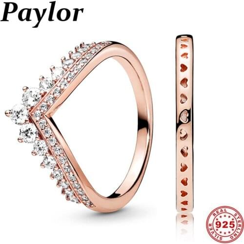 2021 Hot New 925 Sterling Silver Princess Wishbone Rings for Women Clear CZ Wedding Band Engagement Jewelry Anel Gift