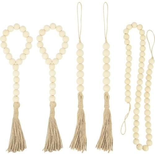 1Pc Nordic Style Wood Beads Garland With Jute Tassels For Home Room Wall Hanging Ornaments Wedding Vase Decor Garland Wood Craft
