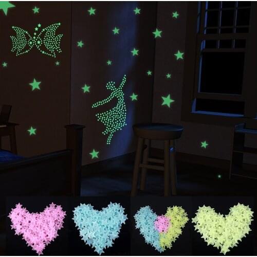 100PC 3D Star 3 Color Childrens Bedroom Fluorescent Light Glows In The Dark Star Glow Wall Sticker Star Luminous Glow Sticker