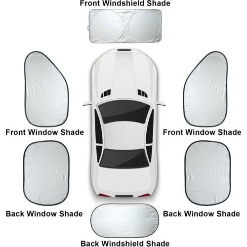 6Pcs Folding Silvering Reflective Shield Set Car Windshield Window Sunshade Cover Suction Cup Car Sunshield Sunscreen Curtain