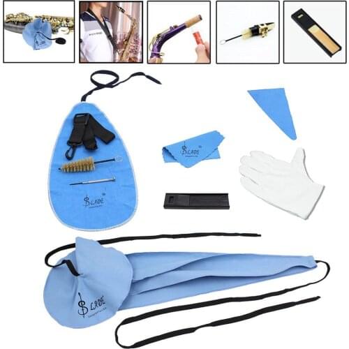 9pcs/set Saxophone Clarinet Flute Artificial Faux Suede Inside Tube Cloth Reed Case Mouthpiece Brush Screwdriver Gloves Kit