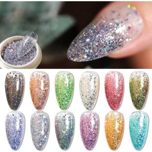 Nail Art Glitter Glitter Loose Powder Size Mixed Laser Bright Nail Glitter Glitter Glitter Jewelry Silver Gradient Super Glitter