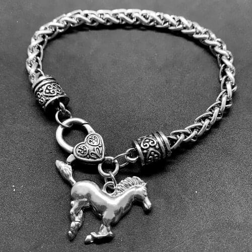Hot popular running horse metal pendant wheat chain bracelet mens casual jewelry bangle