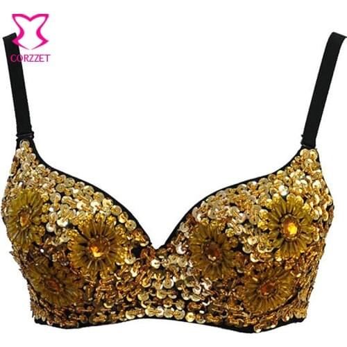 Fashion Flowers Pattern Beading and Sequin Push Up Bra Punk Club Corsage Underwear Bras For Women soutien gorge Sexy Lingerie