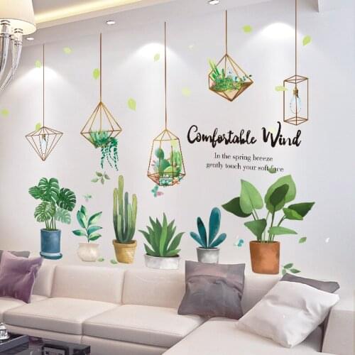 [shijuekongjian] Potted Plant Wall Stickers DIY Succulent Plants Wall Decals for Living Room Bedroom Kitchen House Decoration