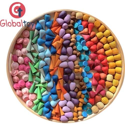 Wooden Montessori Toys Constructor Rainbow Stacked Stone Pines Mushroom Wooden Blocks Game Baby Kids Educational Toys Juguetes