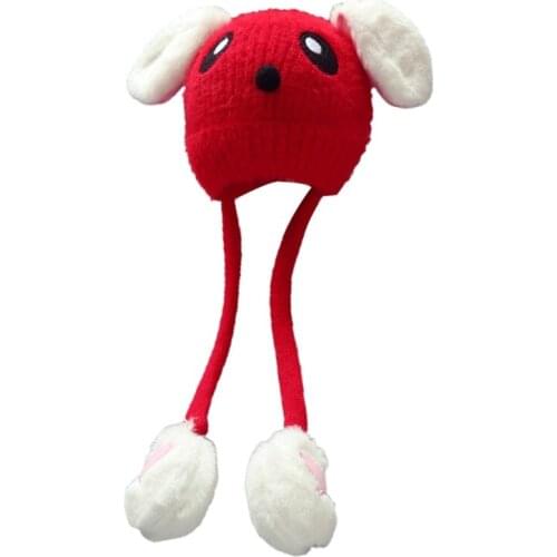 Kids Cute Rabbit Face Embroidery Knitted Hat with Airbag Moving Ears Q1FE