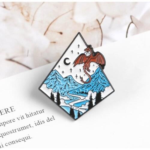 Snow mountain dragon enamel pin Beautiful scenery Silent night brooches Lapel pin badge Clothes bag pins jewelry gift wholesale